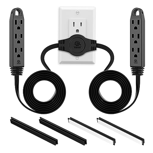 K KASONIC 3 Prong 12 Feet Twin Extension Cord Power Strip, 6 Feet on Each Side, Flat Head Outlet Plug, 6 Outlets, Double Extension Cord Splitter for Indoor Use, ETL Listed, Black
