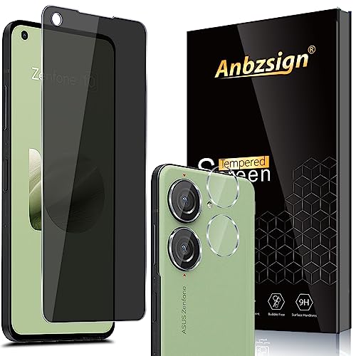 Anbzsign for Asus Zenfone 10 / Zenfone 9 [2 Pack] Privacy Screen Protector and [2 Pack] Camera Lens Protector, Anti-Spy 9H Hardness Tempered Glass