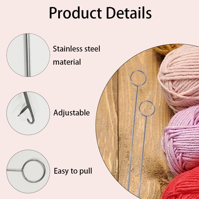 5 Pcs Loop Turner Sewing Tool, 10.4 Inch Stainless Steel Needle Hook Knot Gripper for Fabric Tubes, Straps, Drawstrings and Silicone Beads DIY Craft Projects