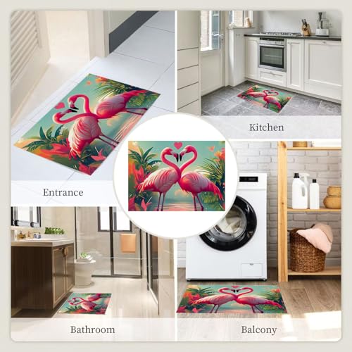 Tapis poils courts lavable forêt tropicale rose 60x90 - 8