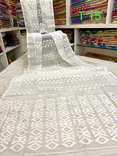 Sari jamdani de algodón suave para mujer, ropa formal india y sari blanco de verano 2