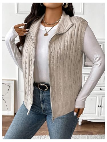 Floerns Women's Plus Size Mock Neck Zip Up Sweater Vests Sleeveless Cable Knit Cardigans3