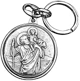 MOTIV: Christophorus mit Jesukind - FARBE: Silber, Antik Patiniert - LÄNGE: 8,5 cm komplett mit stabilem Schlüsselring