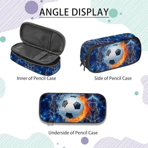 Image of Soccer Pencil Case for Boys, Large Capacity Pencil Pouch for Kids, Back to School Pencils Box Pen Bag with Zipper, Cool Pen Case Stationery Organizer for Middle Elementary School - Blue