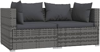 vidaXL Patio Loveseat with Cushions - Gray Poly Rattan 2-Seater Sofa - Weather and UV Resistant - Anthracite Fabric Cushions - Modern Outdoor Furniture Design