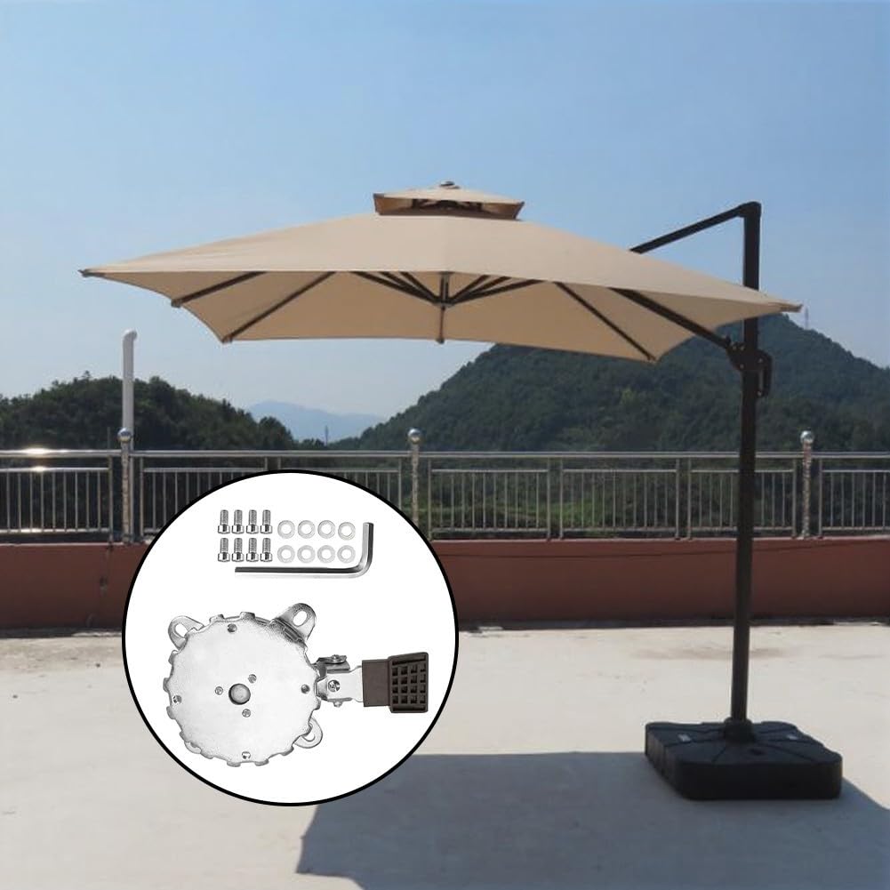 Base girevole a 360° per ombrellone da patio, in metallo, parte di ricambio, per giardino, balcone, terrazza, caffetteria, esterno, stabilità all'ombra, argento