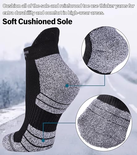 FNOVCO Ankle Socks for Women, Athletic Comfort Cotton Thick Cushioned Running Hiking Socks 5 Pairs4