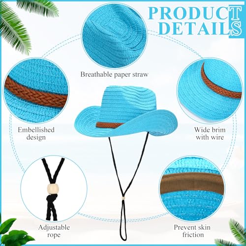 Image of JaGely 12 Pcs Straw Cowboy Hats for Women Men, Wide Brim Summer Hat Bulk Sun Protection for Western Themed Party