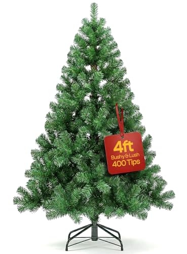 KLASS 4ft Christmas Tree 400 Tips Lush Xmas Tree Premium PVC Realistic Artificial Christmas Tree With Metal Stand Green Christmas Trees in 4 ft 5ft 6ft & 7ft Sizes Perfect Christmas Decoration