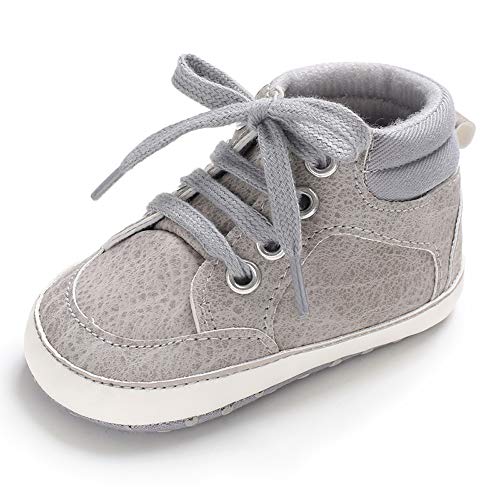 Baby Girls Boys Canvas Shoes Soft Sole Toddler First Walker Infant High-Top Ankle Sneakers Newborn Crib Shoes (12-18 Months, PU-Gray)