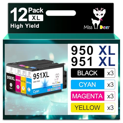 Image of Miss Deer 950 951 Ink Cartridges Combo Pack, Compatible Replacement Ink for HP 950XL 951XL Work for Officejet Pro 8610 8600 8620 8630 8640 8100 8615 251dw 271dw 276dw,3 Sets