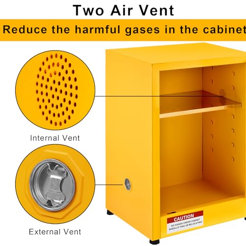 Image of Flammable Cabinet 17 inch x 17 inch x 22 inch, Safety Cabinet - Fireproof, Galvanized Steel, Leakproof, Hazardous Storage Cabinet for Industry, Company and Home, Yellow