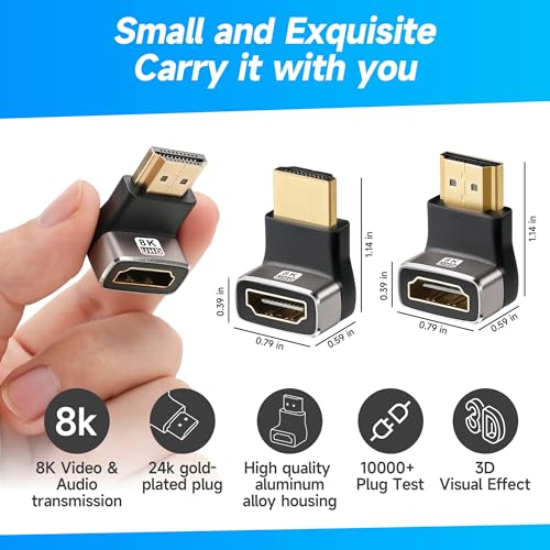 Adaptateur HDMI Coudé 8K VCELINK - Double Angle 90° Et 270° - Compatible TV, PS5, Xbox - Version HDMI 2.1