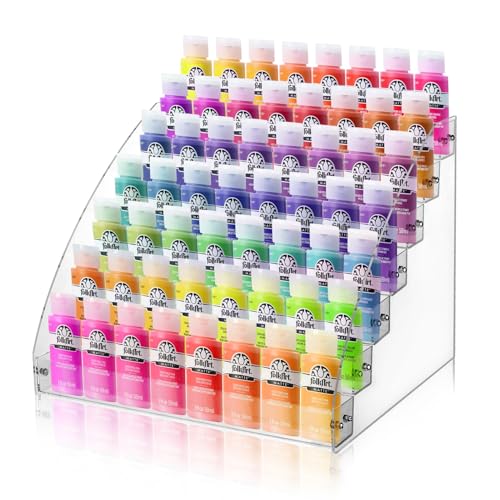 7 Tiers Clear Acrylic Organizer with Brush Holder,Paint Organizers Set Miniature Paints Holders, 7 Layers Paints Storage Rack, Craft Paint Rack