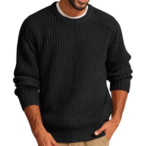 Mens Casual Round Neck Knit Pullover Sweater Waffle Textured Western Sweater Loose Fit Long Sleeve Oversized Jumper
