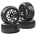 HIRCQOO 16-Spoke OD 86mm/3.38' 16-Spoke 12mm Hex Hub Wheel Rims & Rubber Tires Compatible with Redcat Tornado HPI HSP Kyosho Losi 1/10 Scale Off Road Buggy (Black)