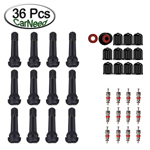 CarNeed 12 Pcs TR414 Snap-in Valve Stems with 12 Pcs Built-in Stem Cores, Black 0.453