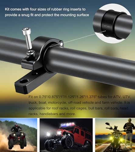 BRCOVAN Light Bar Mounts 2PCS, Aluminum Alloy Off-Road LED Light Mounting Bracket, Fit for Round Rails 0.75" / 0.875'' / 1" / 1.125'' /1.26" / 1.375'' in Diameter, for Motorcycle ATV UTV Boat Truck