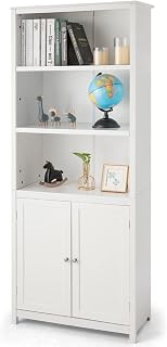 Multigot Storage Bookcase, Freestanding Wooen Bookshelf with 3 Tiers Open Shelves, 2 Doors and Anti-tilting Devices, Home Display Organiser Unit for Living Room Office (White)