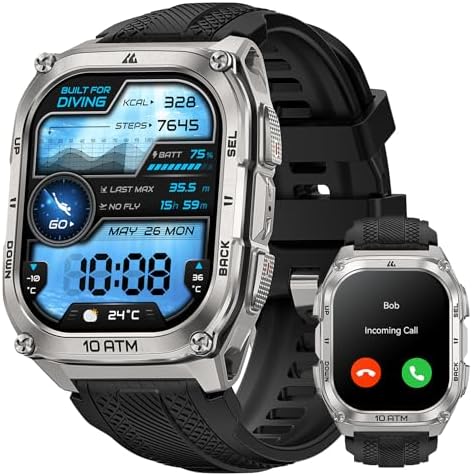 KOSPET Tank M4 Robuste Smartwatch Herren, Dual-Band GPS, Offline-Karten | Edelstahlgehäuse, 1,96" AMOLED-Display, 100 m Wasserdicht, 45 m Freitauchen, 6 Satellitensysteme GPS Milit