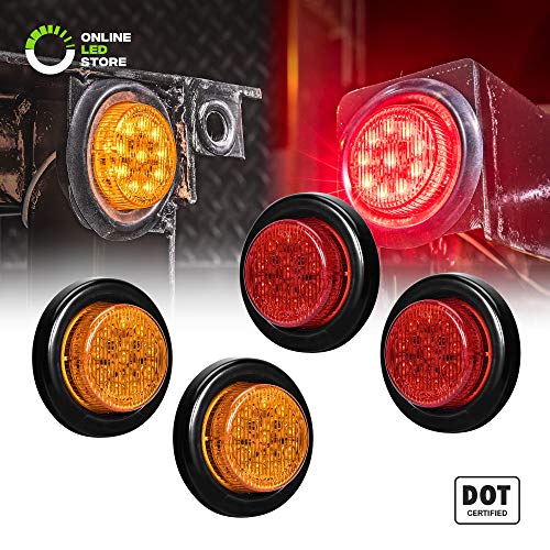 4pc 2" Amber + Red Round Trailer LED Marker Lights [DOT Approved] [Reflector