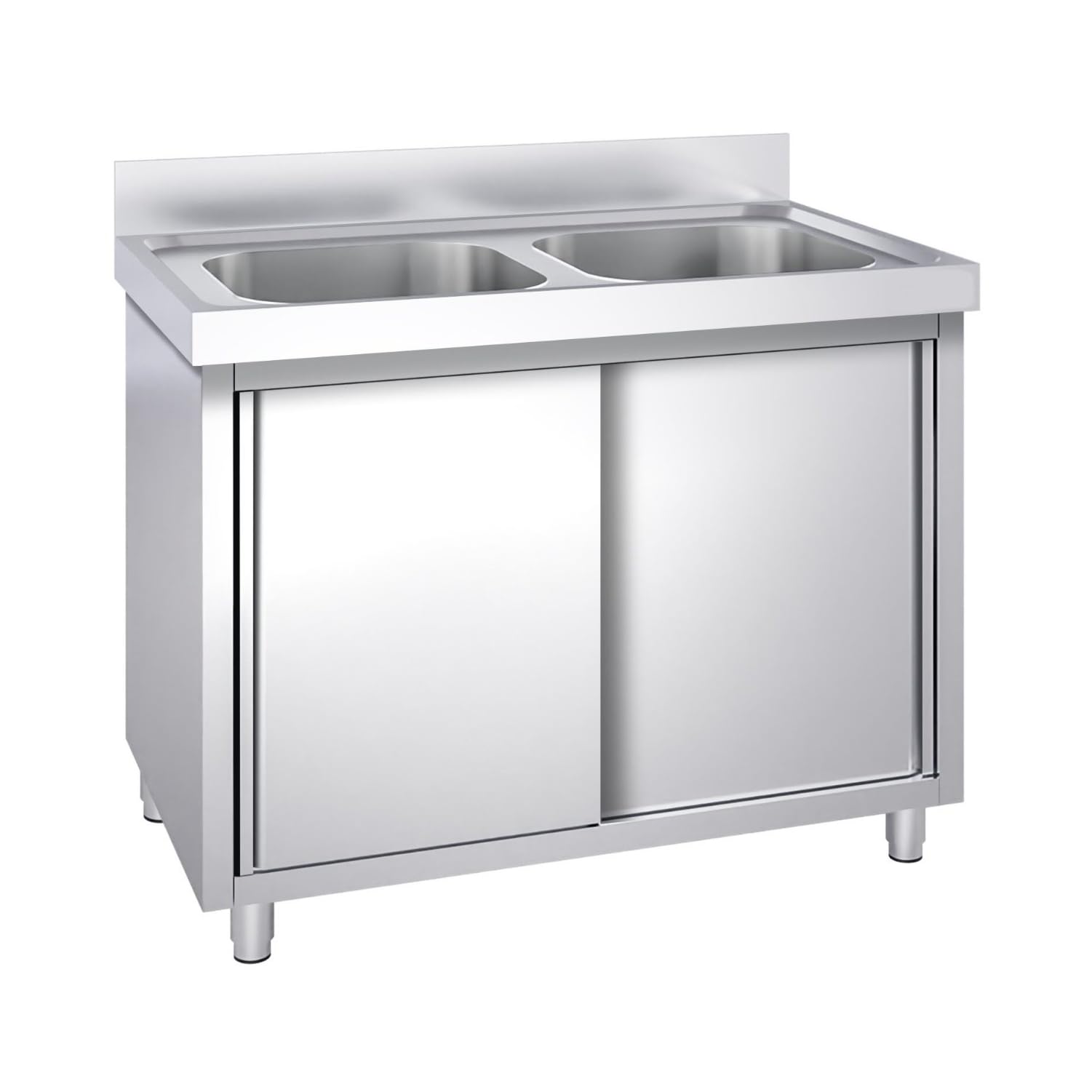 Ristoattrezzature - Lavello in acciaio inox armadiato 100x70x95h cm - 2 vasche