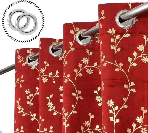 Image of Velvet Room Darkening Door Curtain 7 Feet, Golden Foil Print