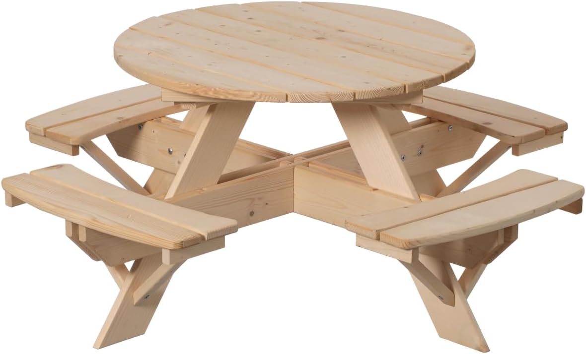 Wooden Kids Round Picnic Table Bench Outdoor Children's Backyard Table Crafting Dining and Playtime Patio Table