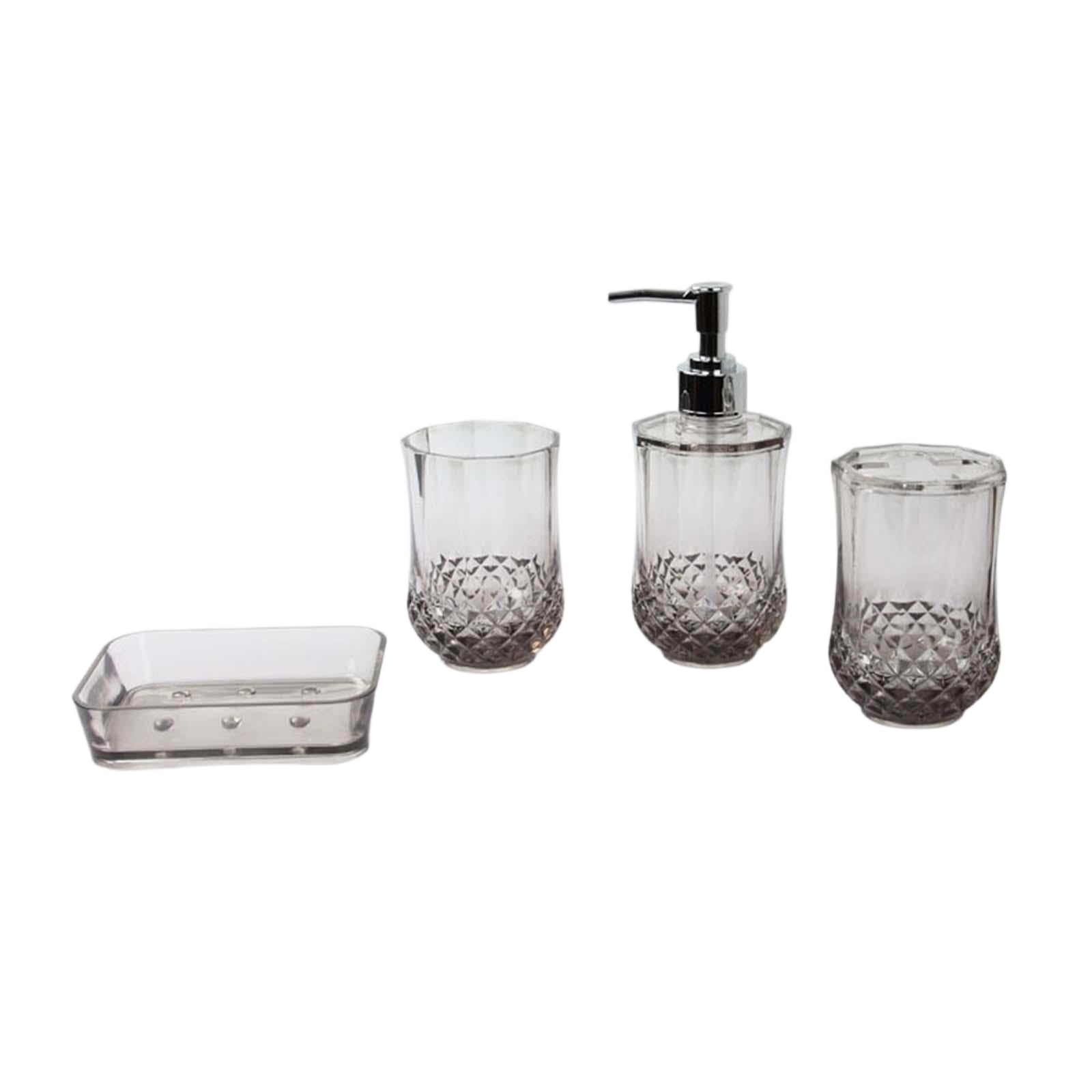 Uqezagpa Transparent Black Bathroom Organizers Set 4Pcs Toothbrush Holder Soap Tray Control Easy Maintenance Bathroom Countertop Storage Acrylic Soap & Cream Dispenser