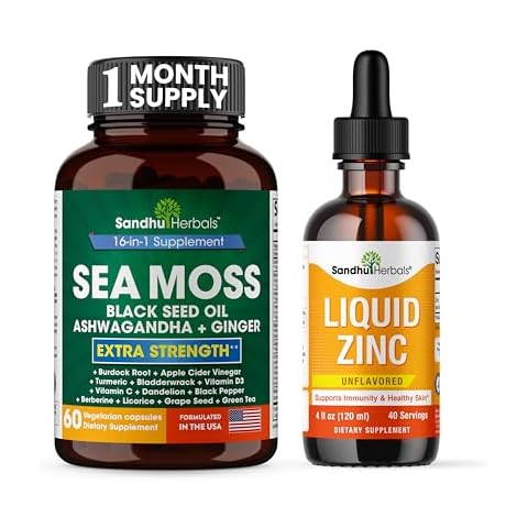 SANDHUHERBALS Sandhu Herbals Sea Moss 60 Capsules & Liquid Zinc Ionic Drops Supplement 4 fl oz | Supplement for Men & Women| Made in USA Cover