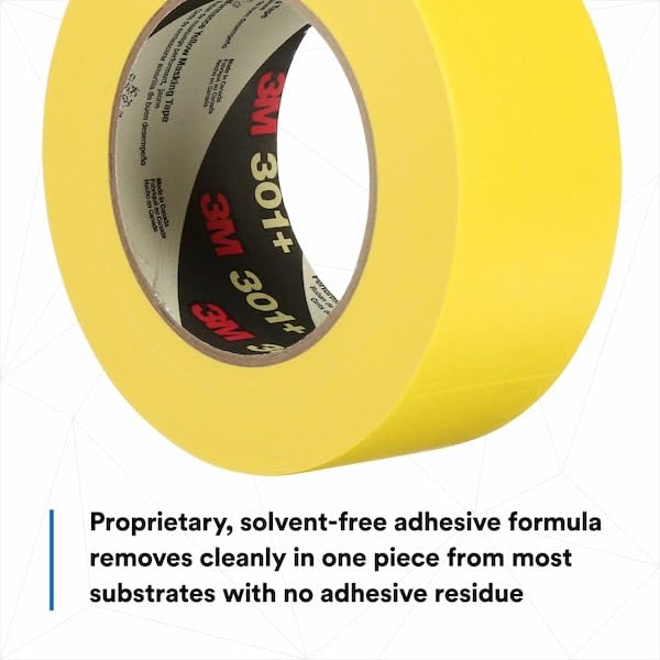 Image of 3M 301+ High Performance Masking Tape, Yellow, 48 mm x 55 m - High Performance Holding and Masking Tape for Automotive, Specialty Vehicle and Industrial Markets, 1 Pack