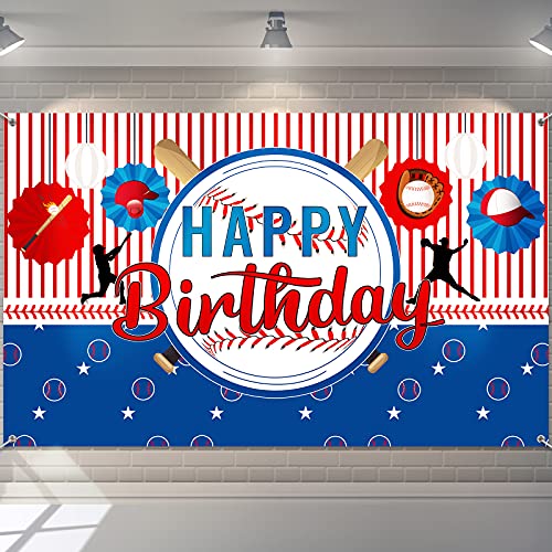 Baseball Sports Themed Party Decoration Backdrop Baseball Happy Birthday Banner Party Display Baseball Photo Booth Wall Hanging Decor for Boy Kid Teenager Baby Shower Party Supplies, 70.8 x 43.3 inch