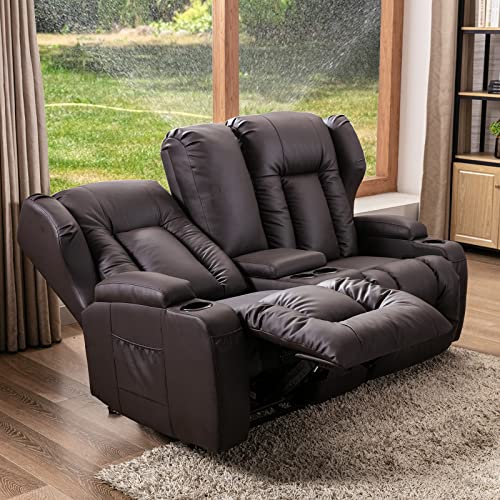 Ipkig 67" Rv Loveseat Recliner | Double Recliner Rv Sofa With Console |Faux Leather Reclining Rv | Rv Theater Seats |Rv Theater Seating | Rv Furniture, Manual Recliner Chair (Brown) #TOP2