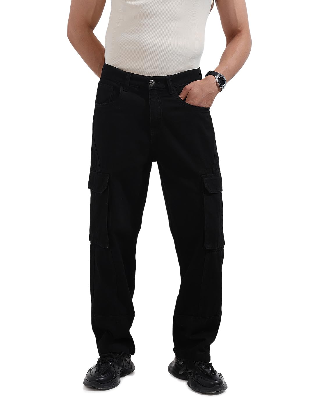 the indian garage co Men Relaxed Fit Solid Mid-Rise Carog Denims-picture-19