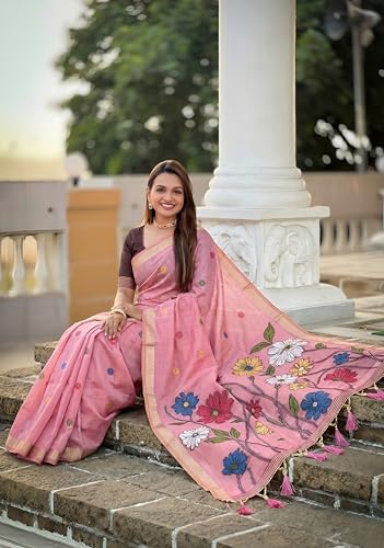 Image of SGF11 Women's Soft Cotton Linen Silk Saree With Blouse Piece
