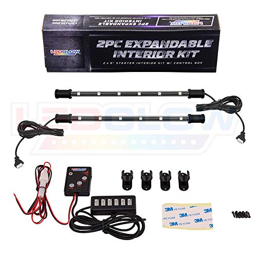 Ledglow 2Pc Multi-Color Led Interior Footwell Underdash Neon Lighting Kit For Cars & Trucks - 7 Solid Colors - 7 Patterns - Music Mode - Auto Illumination - Universal - Includes 9" Tubes & Control Box #TOP4