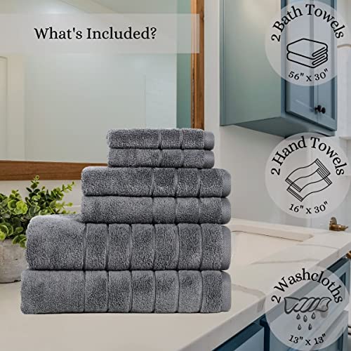 Image of Anne Klein 6-Piece Reverie Towel Set, 2 Bath Towels, 2 Hand Towels, 2 Wash Cloths, 100% Cotton, Grey