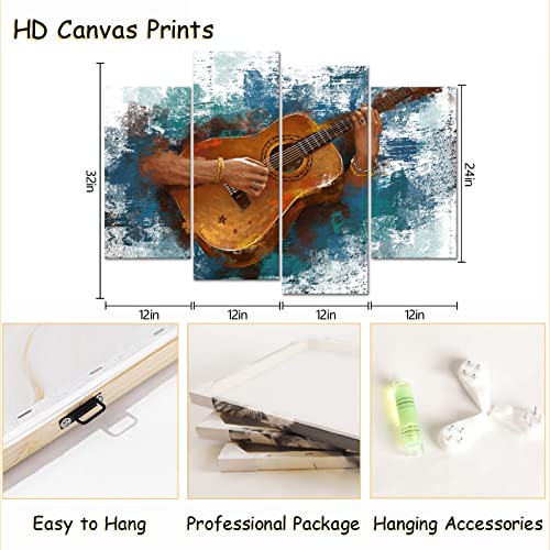 Ryounoart 4 Piece Guitar Canvas Wall Art Musical Man Painting Pictures Jazz Artwork Giclee Print Ready To Hang #TOP5