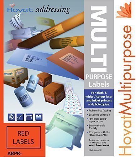 Hovat Multi-Purpose. 8 to View. 99 x 68 mm Matte Red Self Adhesive Label. (800 Labels - 100 Sheets)