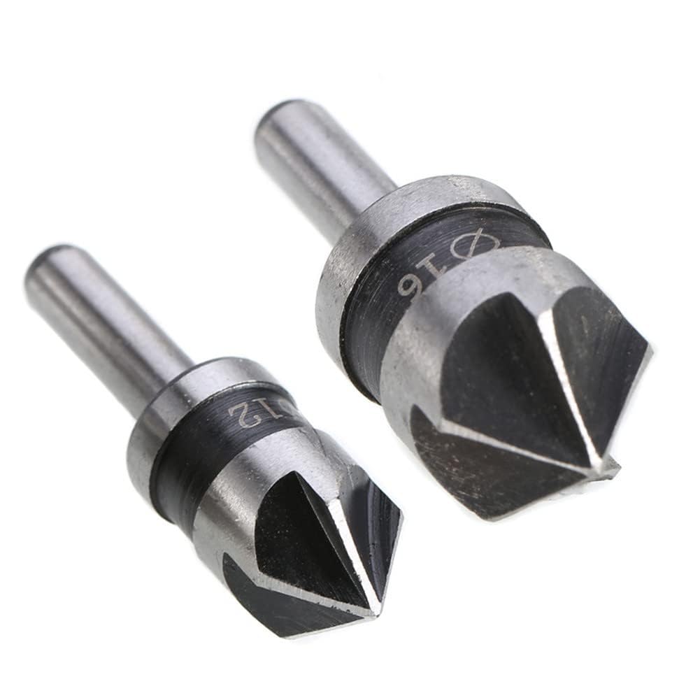 2Pcs Silver Countersink Bits for Metal | HSS Countersink Drill Bit Set - 1/2in, 5/8in, 82 Degrees Mill Cutter Bit