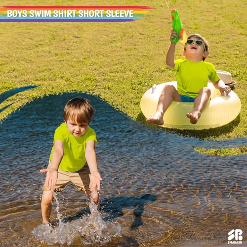 Image of Boy's UPF 50 Rash Guard Swim Shirts Short Sleeve Sun Protection SPF Fishing Surfing Water Beach Shirts Quick Dry