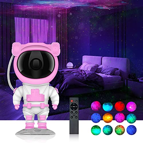 Moofahom Star Projector Galaxy Night Light With Timer And Remote - Astronaut Starry Nebula Ceiling Led Lamp, Gift For Kids And Adults For Bedroom, Christmas, Birthday, Valentine's Day Etc.（Pink-White） #TOP1