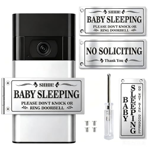 Baby Sleeping Doorbell Cover Rotatable Shh! Baby Sleeping & No Soliciting Sign No-Drill Adhesive Install Fits Ring Video Doorbell Great New Mom Gift