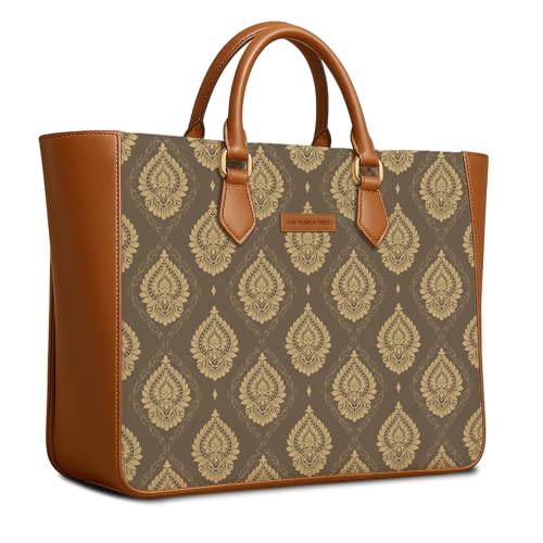 Image of The Purple Tree Handcrafted Women's Tote Bag with Vegan Leather Handles & Indian Prints, Shoulder Tote Bag and Handbag for Office and College (Pack of 1)