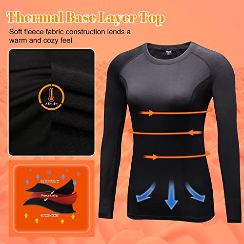 Womens Thermal Tops Long Sleeve Fleece Hiking Ski Base Layer Women Cold Weather Sports Gym Shirts Athletic Ladies Thermal Underwear Tops For Workout Running,Quick Dry Moisture Wicking 5021 Black L #TOP3