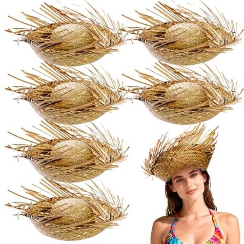 Cididu 6 Pcs Straw Hat Hawaii, Beach Party Hat Costume, Beachcomber Hats for Women Men, Hawaiian Luau Hillbilly Farmer Hat for Summer Themed Party Props Decorations Accessories