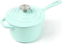 Vista 1 de HAWOK Mini cacerola de hierro fundido esmaltado de 1 cuarto de galón, 5.5 pulgadas con tapa, color verde