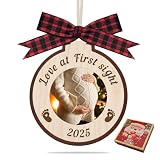 Liannan 2025 Baby Ultrasound Photo Frame Christmas Ornament，Love at First Sight Sonogram Frame，Custom Christmas Pregnancy Announcement Frame for Expecting Parents, Grandparents (Round 1)
