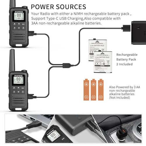Image of Walkie Talkies Long Range for Adult, 4Pack Rechargeable Baofeng Walkie Talkie F22 FRS Two Way Radio 1400mAh Li-ion Battery,USB-C Cable, NOAA with Flashlight for Camping Family