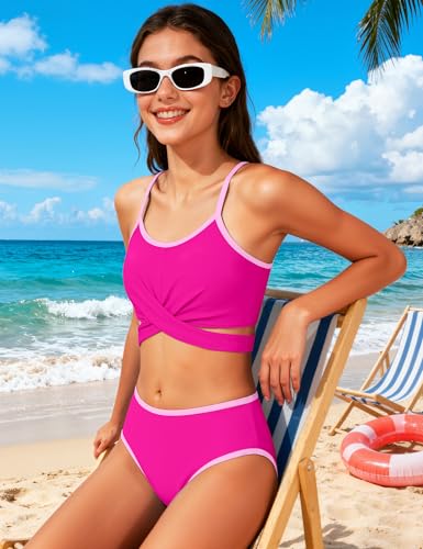 Image of Queenstyle Girls Swimsuits Bikini Set Kids Cutout Bathing Suit Bikini Top Two Piece Girls' Swimwear